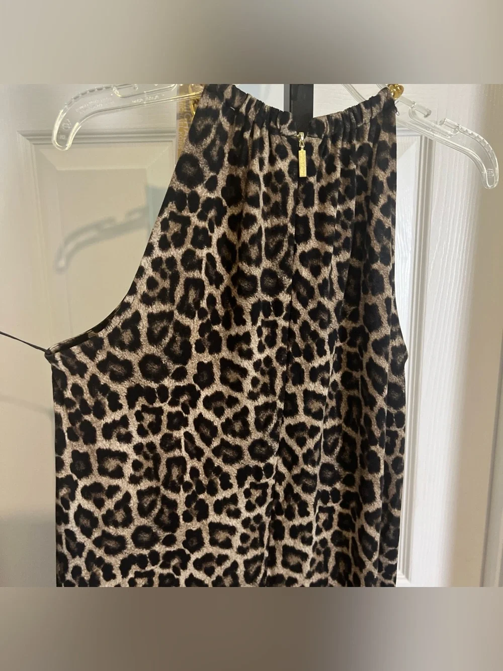 Michael Kors NWT! Gold Chain Halter Dark Camel  Print Dress XS MSRP $110